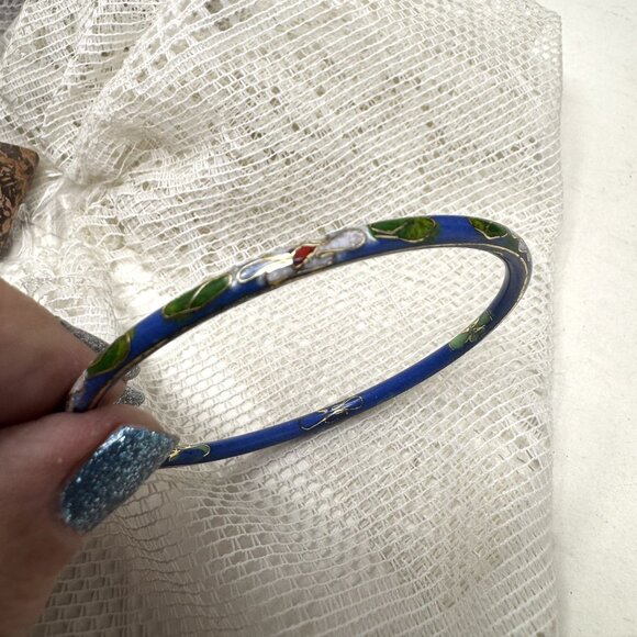 Vintage Blue Cloisonné Bangle Floral Design Blue n Pink - Picture 5 of 6